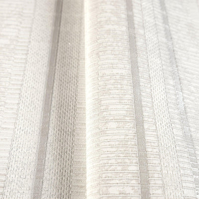 Contemporary Stripe Pattern Embossed Wallpaper, White, Silver Professional Luxury Striped Wall Paper, Non-Woven - Walloro High End Wallcoverings & More