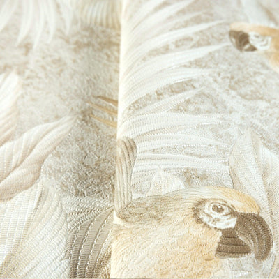 Cream Birds Deep Embossed Wallpaper, Stylish 3D Textured Tropical Plants Wallcovering - Walloro High End Wallcoverings & More