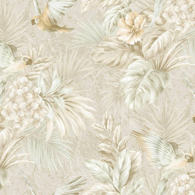 Cream Birds Deep Embossed Wallpaper, Stylish 3D Textured Tropical Plants Wallcovering - Walloro High End Wallcoverings & More