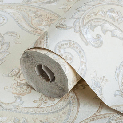 Cream Luxury Paisley Deep Embossed Wallpaper, Traditional Rich Textured Wallcovering - Walloro High End Wallcoverings & More