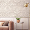 Cream, Silver Luxury 3D Damask Wallpaper, Premium Sparkling Velvet Feeling Flocked Wallcovering - Walloro High End Wallcoverings & More