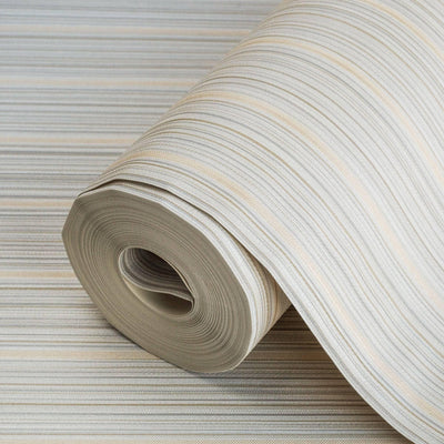 Cream Thin Striped 3D Embossed Wallpaper, Stylish Fabric Like Patterns Wallcovering - Walloro High End Wallcoverings & More