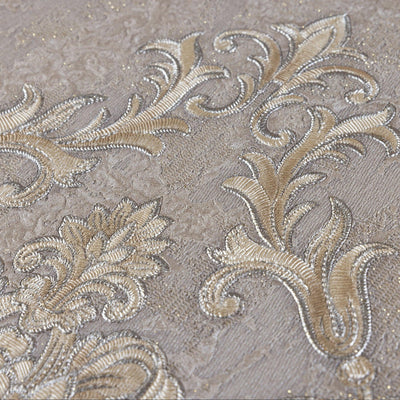 Damask Deep Embossed Wallpaper, Tan, Gold Luxury 3D Non-Pasted Wallcovering, Shimmering, Traditional Non-Woven Wall Decor - Walloro High End Wallcoverings & More