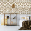 Damask Flocked Velvet Feel Wallpaper, White Gold Deep 3D Embossed Quilted Texture Luxury Wallcovering, Non-Woven - Walloro High End Wallcoverings & More