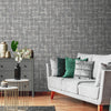 Dark Gray Abstract Metallic Lines Wallpaper, 3D Deep Embosed Silver Gold Rustic Geometric Interior Decor - Walloro High End Wallcoverings & More