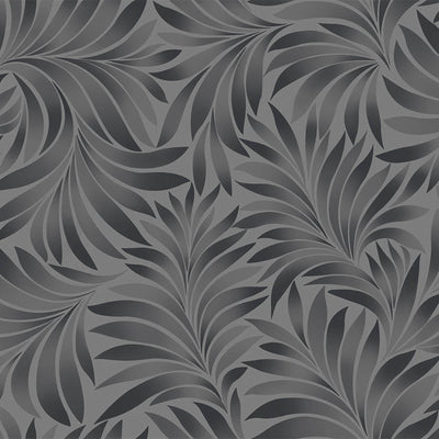 Dark Gray Black Luxury Leaves Solid Color Shades Wallpaper, Deep Embossed Flocked Velvet Feeling Design - Walloro High End Wallcoverings & More