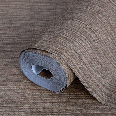 Dark Tan Elegant Striped Embossed Wallpaper, Jute Natural Color Linen Textured Wallcovering - Walloro High End Wallcoverings & More