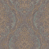 Deep Embossed Sparkling Damask Wallpaper, Stylish Brown Blue Glittering Luxury Fabric Feel Vivid Colors, Home Commercial Use, Easy Clean, Water Resistant - Walloro High End Wallcoverings & More