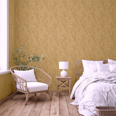 Elegant Golden Pattern Flowered Embossed Wallpaper, Home Wall Decor, Aesthetic Wallpaper, Textured Wallcovering Non-Adhesive and Non-Peel - Walloro High End Wallcoverings & More