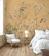 Extra Large Chinoiserie Floral Wallpaper, Birds Blossom Yellow Wall Mural, Custom Size, Luxury, Modern Wall Paper, Non-Pasted, Washable, Removable (Copy) - Walloro High End Wallcoverings & More