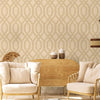 Geometric Wallpaper, 3D Embossed Modern Flocked Wallcovering, Beige, Silver Fabric Touch Contemporary Washable, Extra Large 177 sq ft Roll - Walloro High End Wallcoverings & More