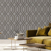 Geometric Wallpaper, 3D Embossed Modern Flocked Wallcovering, Gray Fabric Touch Contemporary Washable, Extra Large 177 sq ft Roll - Walloro High End Wallcoverings & More