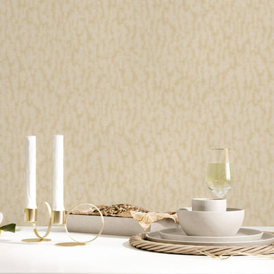 Glam Solid Color Wallpaper, Gold Rich Embossed Abstract Metallic Accents, Shimmering Design - Walloro High End Wallcoverings & More