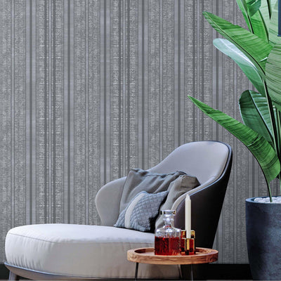 Gray Conetmporary Stripe Pattern Embossed Wallpaper, Professional Luxury Striped Wall Paper - Walloro High End Wallcoverings & More