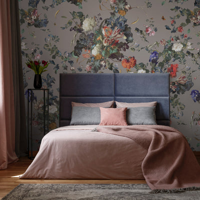 Gray Large Peony Floral Wall Mural, Floral Flowers Wallpaper, Oversized Elegant Custom Size Wall Art, Non-Woven, Non-Pasted, Removable - Walloro High End Wallcoverings & More