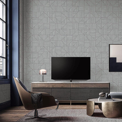 Gray Modern Geometric Shapes Wallpaper, Embossed Rich Textured Contemporary Wallcovering - Walloro High End Wallcoverings & More