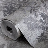 Gray, Silver Elegant Embossed Leaf Pattern Wallpaper, 3D Textured Floral Plants Botanic Wall Paper - Walloro High End Wallcoverings & More