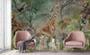 Gray Tropical Forest Theme Wallpaper, Animals Wall Mural, Giraffe, Birds, Leaves, Jungle, Non-Pasted, Large Wall Art, Removable, Nature Theme - Walloro High End Wallcoverings & More