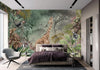 Gray Tropical Forest Theme Wallpaper, Animals Wall Mural, Giraffe, Birds, Leaves, Jungle, Non-Pasted, Large Wall Art, Removable, Nature Theme - Walloro High End Wallcoverings & More