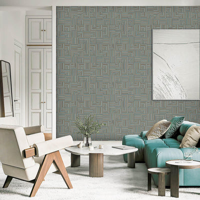 Green Modern Geometric Shapes Wallpaper, Embossed Rich Textured Contemporary Wallcovering - Walloro High End Wallcoverings & More