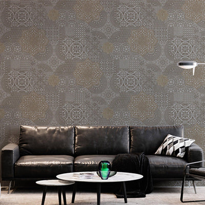 Grey ,Bronze Damask Quilted 3D Embossed wallpaper, Flocked Rich Textured Velvet Feel Luxury Wallcovering - Walloro High End Wallcoverings & More