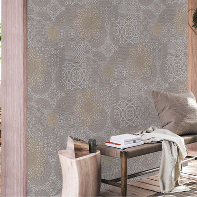 Grey ,Bronze Damask Quilted 3D Embossed wallpaper, Flocked Rich Textured Velvet Feel Luxury Wallcovering - Walloro High End Wallcoverings & More