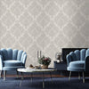 Italian Damask Embossed Wallpaper, Light Gray Sparkling Neutral Colors Luxury Wallcovering, 3D Textured, Non-Woven, Non-Pasted - Walloro High End Wallcoverings & More