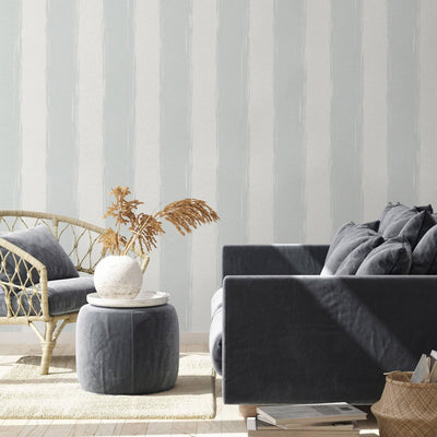 Large Striped Wallpaper, Rich Textured Wallcovering, Traditional, White Blue Color, Extra Wide 114 sq ft Roll, Washable Coastal Beach House - Walloro High End Wallcoverings & More