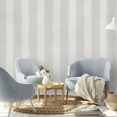 Large Striped Wallpaper, Rich Textured Wallcovering, Traditional, White Blue Color, Extra Wide 114 sq ft Roll, Washable Coastal Beach House - Walloro High End Wallcoverings & More