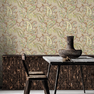 Light Brown Luxury Paisley Deep Embossed Wallpaper, Traditional Rich Textured Wallcovering - Walloro High End Wallcoverings & More