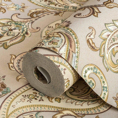 Light Brown Luxury Paisley Deep Embossed Wallpaper, Traditional Rich Textured Wallcovering - Walloro High End Wallcoverings & More