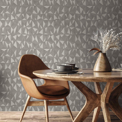 Light Gray Geometric Triangle Wallpaper, 3D Embossed Shiny Wallcovering, Abstract Pattern, Home Commercial Use - Walloro High End Wallcoverings & More