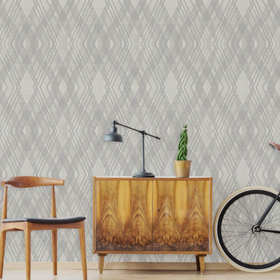 Luxurious Argyle Pattern Embossed Wallpaper, Gray, Silver Diamond Shape 3D Textured Shimmering, Geometric Design - Walloro High End Wallcoverings & More