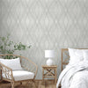 Luxurious Argyle Pattern Embossed Wallpaper, Gray, Silver Diamond Shape 3D Textured Shimmering, Geometric Design - Walloro High End Wallcoverings & More