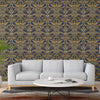 Luxury Deep Embossed Damask Wallpaper, Blue, Yellow, Home & Commercial Use Decorative Wallcovering, Washable, Sturdy - Walloro High End Wallcoverings & More