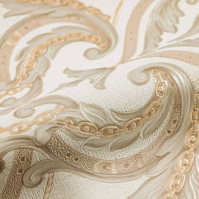 Luxury Deep Embossed Damask Wallpaper, Cream, Silver, Home & Commercial Use Decorative Wallcovering, Washable, Sturdy - Walloro High End Wallcoverings & More