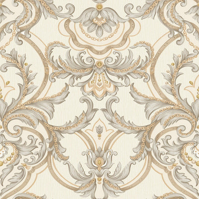 Luxury Deep Embossed Damask Wallpaper, Cream, Silver, Home & Commercial Use Decorative Wallcovering, Washable, Sturdy - Walloro High End Wallcoverings & More