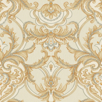 Luxury Deep Embossed Damask Wallpaper, Gold, Off White, Home & Commercial Use Decorative Wallcovering, Washable, Sturdy - Walloro High End Wallcoverings & More