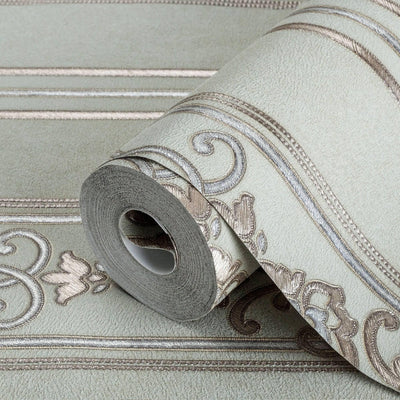 Luxury Deep Embossed Striped Wallpaper, Damask 3D Textured Wallcovering, Traditional, Large 114 sq ft Roll, Bedroom, Bathroom Wallpaper - Walloro High End Wallcoverings & More