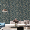 Luxury Leaf Pattern Wallpaper, Blue Embossed Botanical Tropical Exotic Wallcovering, Plants Tropical Design - Walloro High End Wallcoverings & More