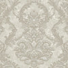 Luxury Sparkling Deep Embossed Damask Wallpaper, Gray, Light Tan Beautiful Flocked Shimmering Rich Textured Wallcovering - Walloro High End Wallcoverings & More