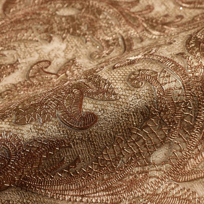 Luxury Sparkling Deep Embossed Damask Wallpaper, Light Brown, Copper Beautiful Flocked Shimmering Rich Textured Wallcovering - Walloro High End Wallcoverings & More