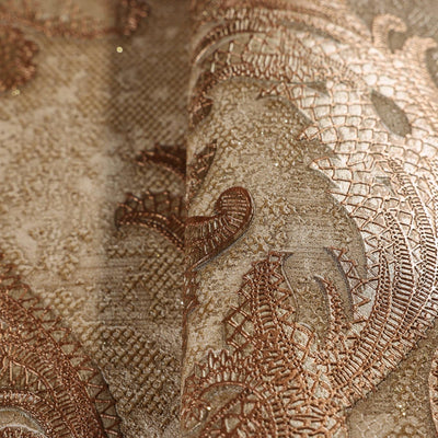 Luxury Sparkling Deep Embossed Damask Wallpaper, Light Brown, Copper Beautiful Flocked Shimmering Rich Textured Wallcovering - Walloro High End Wallcoverings & More