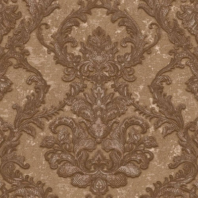 Luxury Sparkling Deep Embossed Damask Wallpaper, Light Brown, Copper Beautiful Flocked Shimmering Rich Textured Wallcovering - Walloro High End Wallcoverings & More