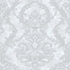 Luxury Sparkling Deep Embossed Damask Wallpaper, White, Silver Beautiful Flocked Shimmering Rich Textured Wallcovering - Walloro High End Wallcoverings & More