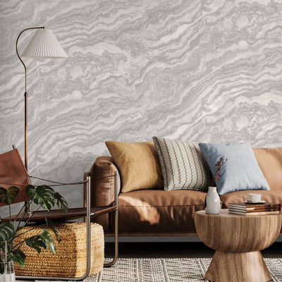 Marble Light Gray Layered Wallpaper, Home Wall Decor, Marbled Luxury Wallpaper, Textured Wallcovering Non-Adhesive, 177 sq ft Large Roll - Walloro High End Wallcoverings & More