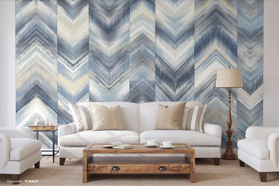 Modern Chevron Wall Mural, Blue Oversized Large Herringbone Wallpaper, Custom Size Geometric Wall Covering, Non-Woven, Non-Pasted, Removable - Walloro High End Wallcoverings & More