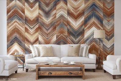 Modern Chevron Wall Mural, Brown Oversized Large Herringbone Wallpaper, Custom Size Geometric Wall Covering, Non-Woven, Non-Pasted, Removable - Walloro High End Wallcoverings & More