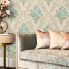 Modern Creamy, Teal Flower Wallpaper, Home Wall Decor, Aesthetic Wallpaper, Textured Wallcovering Non-Adhesive and Non-Peel and Stick - Walloro High End Wallcoverings & More