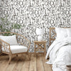 Modern Letters Wallpaper, Rich Textured Wallcovering, Traditional, Kids Room, Large 114 sq ft Roll, Washable, Alphabets, White N Black - Walloro High End Wallcoverings & More